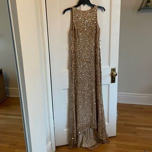 New with tags Adriana Papell sequin high low halter dress.